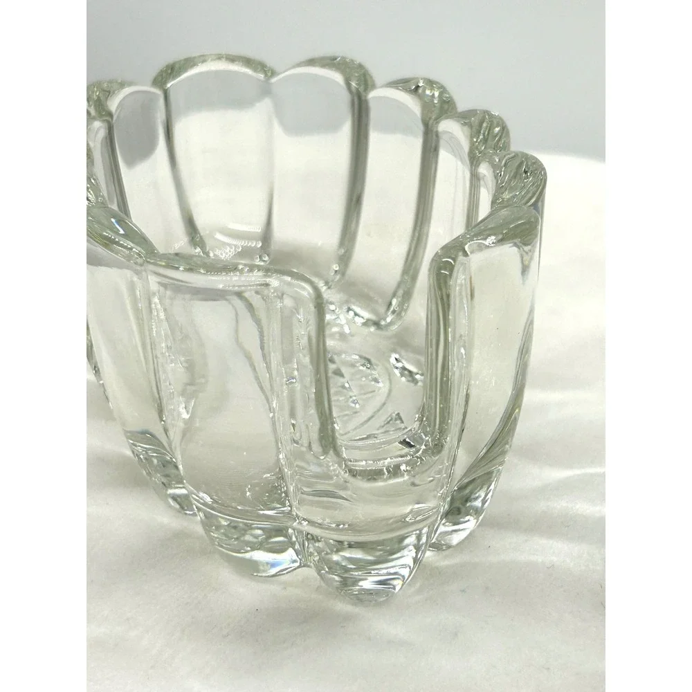 Vintage Clear Scalloped Ribbed Glass Condiment Serving Dishes Set of 2